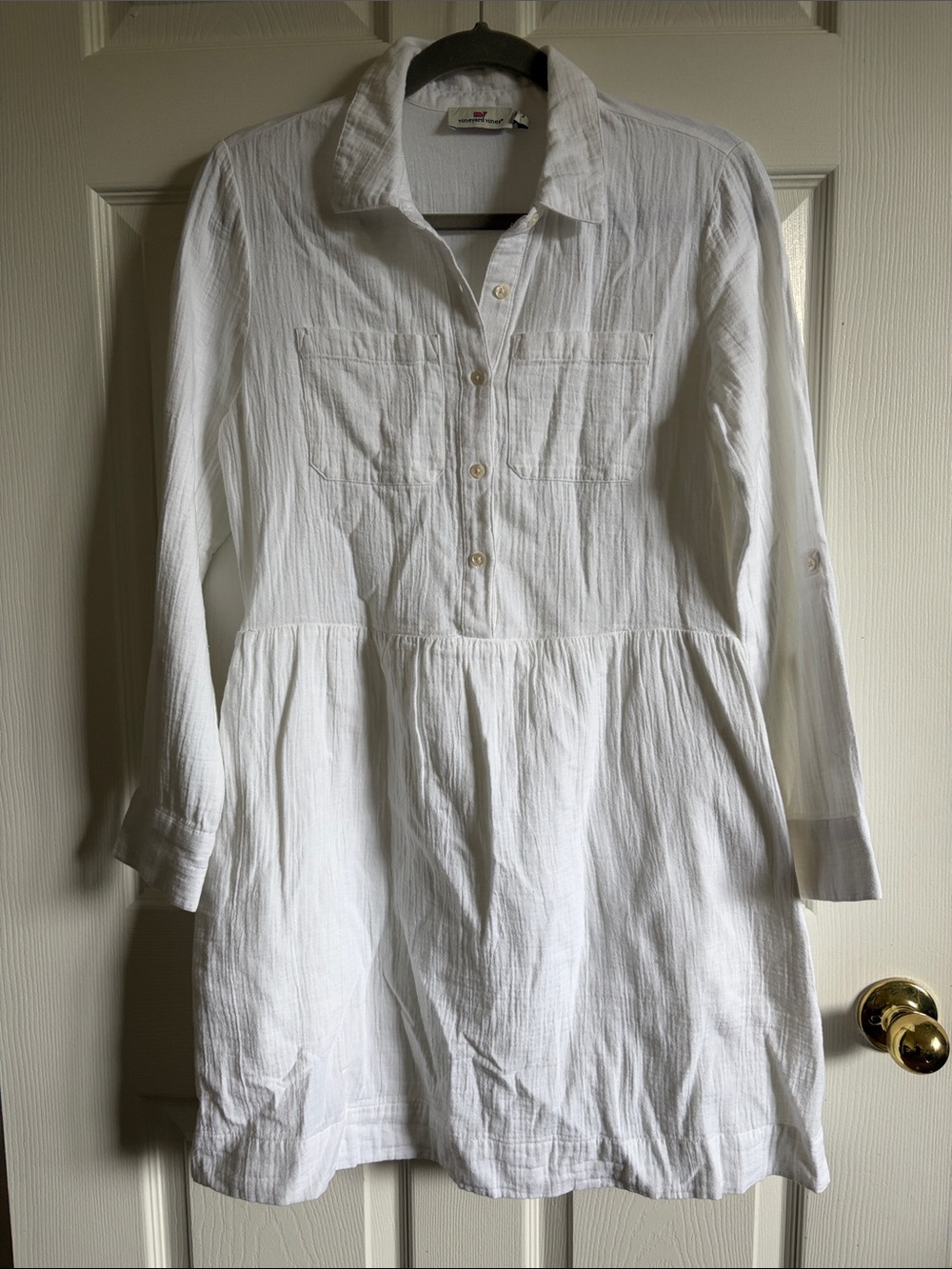 Vineyard Vines White Long-Sleeve Button Front Shirt Dress